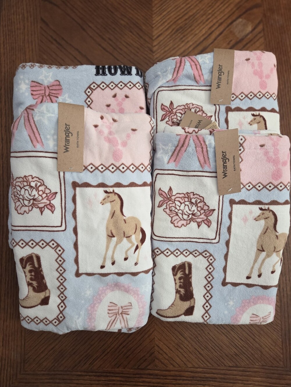 Nwt Wrangler Western Stamps Blue Bath Towel Set Of 4